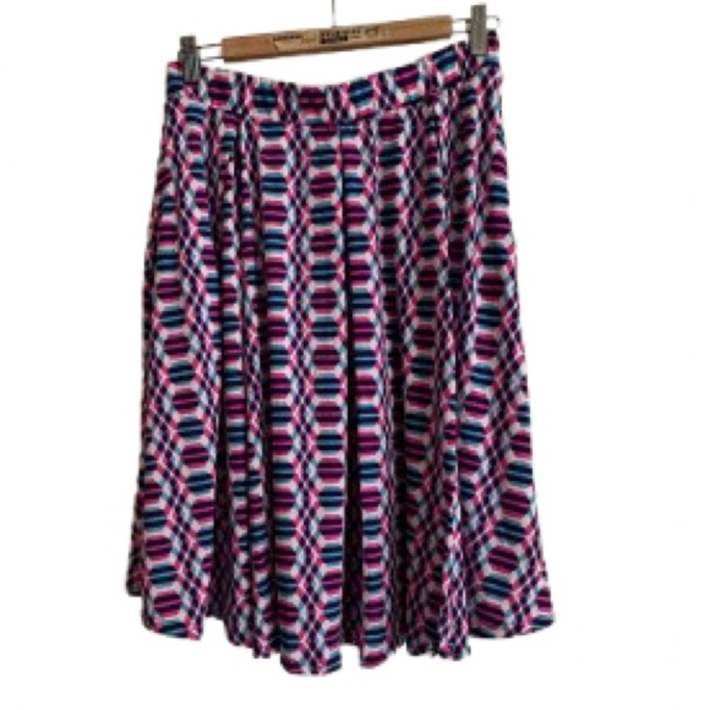 LuLaRoe Pink, Blue & Black Geometric Skater Skirt Size L